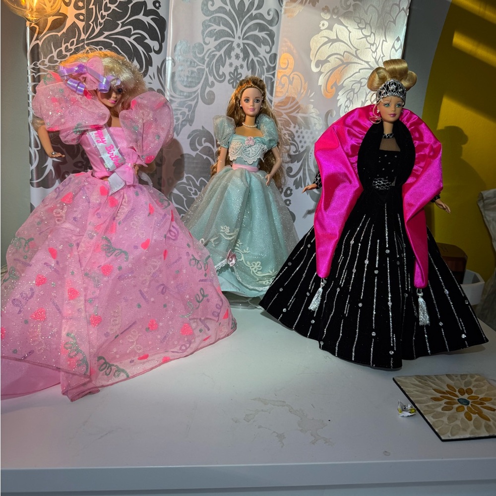 2 birthday Barbies and a Holiday barbie with no box in good condition